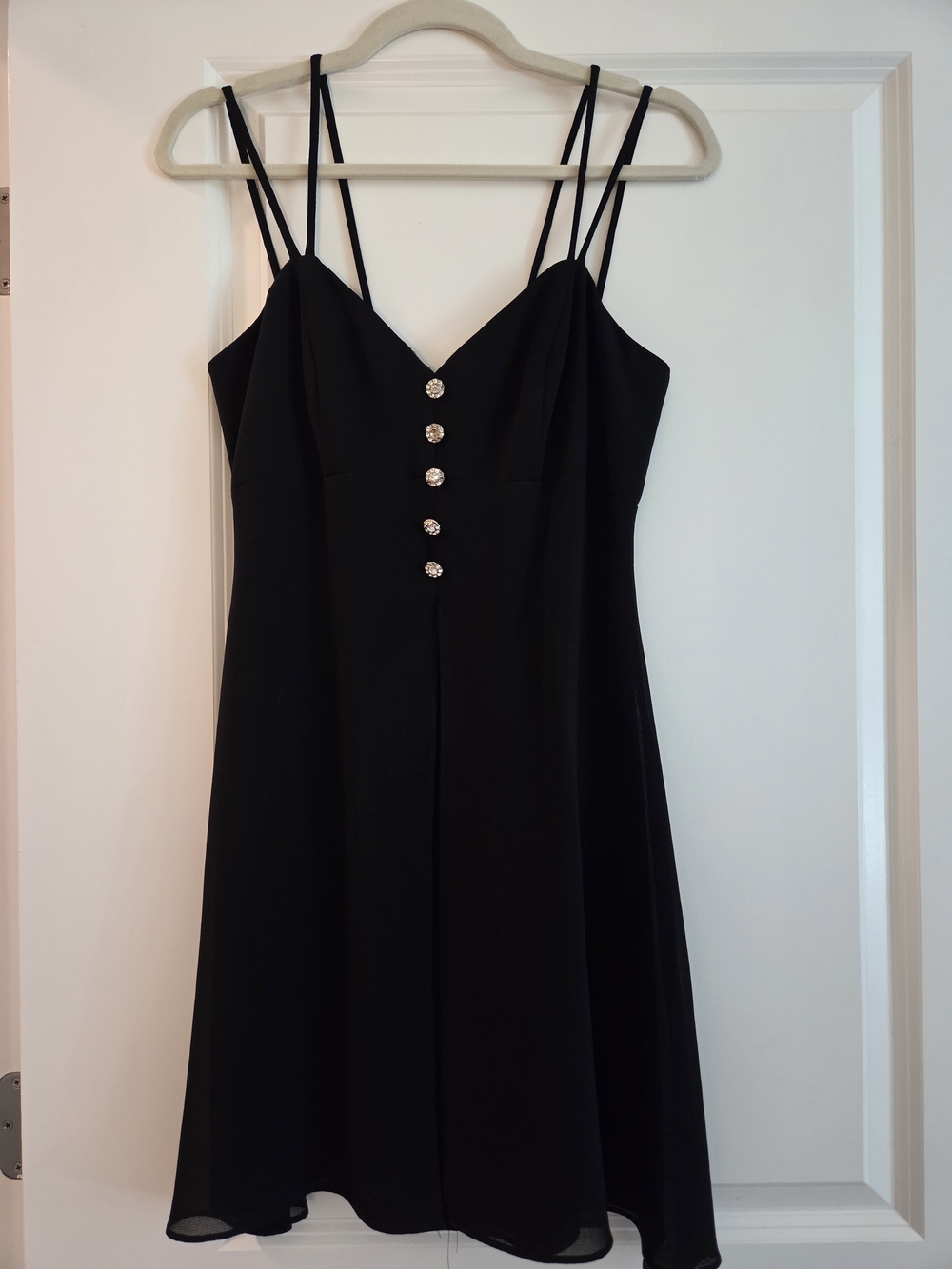 Vintage Dave & Johnny Black Rhinestone Button Strappy Dress Size 6 Made in USA